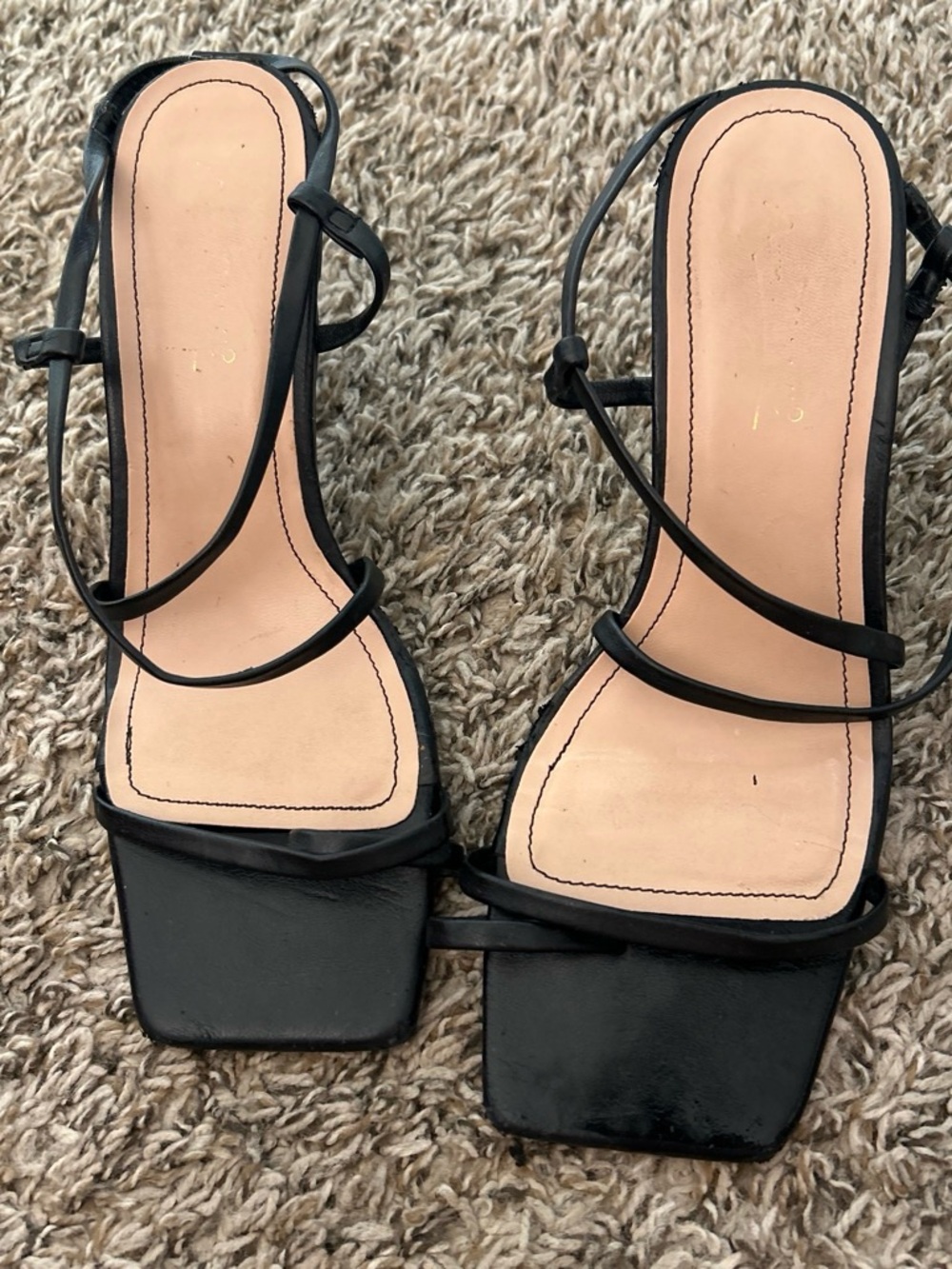Black Strappy Square-Toe Women's Sandals